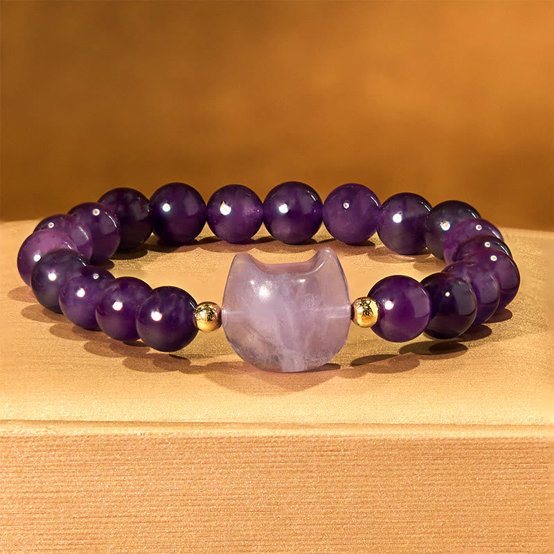 Buddha Stones Amethyst Green Aventurine Rose Quartz Fluorite Cat Head Balance Luck Bracelet - image 4