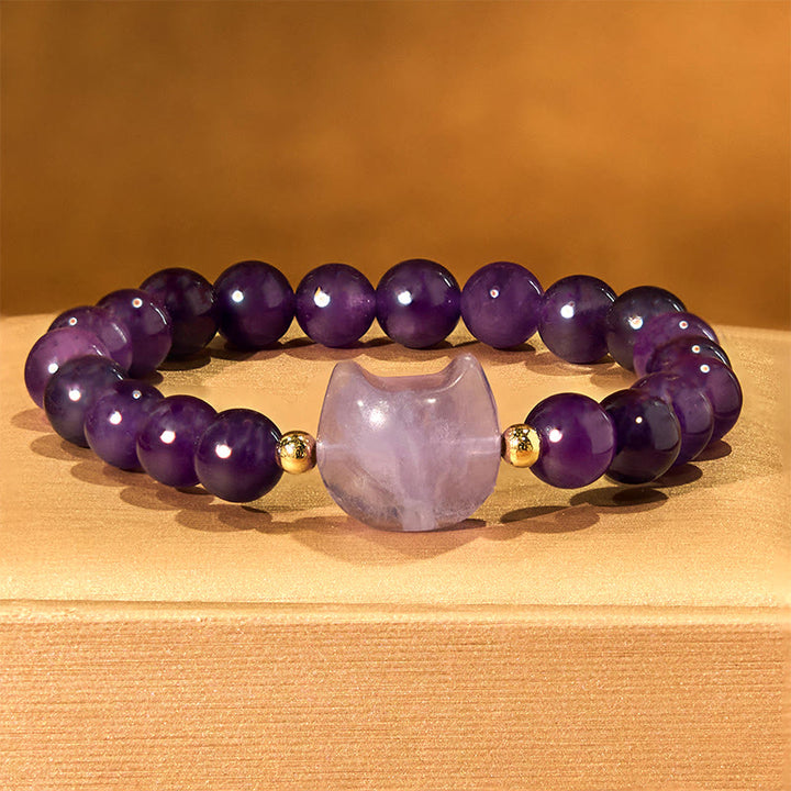 Buddha Stones Amethyst Green Aventurine Rose Quartz Fluorite Cat Head Balance Luck Bracelet - image 4