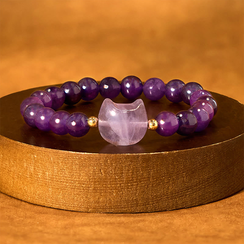 Buddha Stones Amethyst Green Aventurine Rose Quartz Fluorite Cat Head Balance Luck Bracelet - image 2
