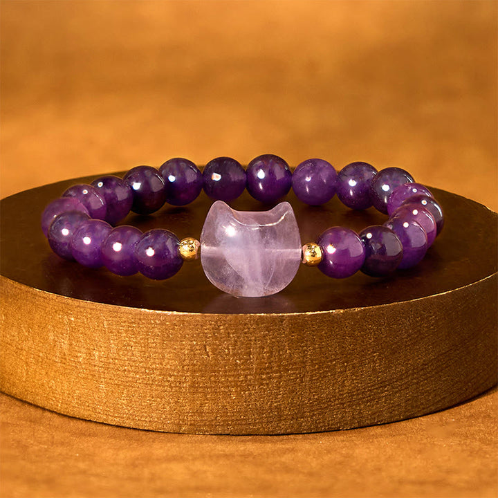 Buddha Stones Amethyst Green Aventurine Rose Quartz Fluorite Cat Head Balance Luck Bracelet - image 2