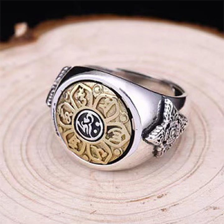 Buddha Stones Tibetan Om Mani Padme Hum Vajra Pattern Copper Focus Rotatable Ring