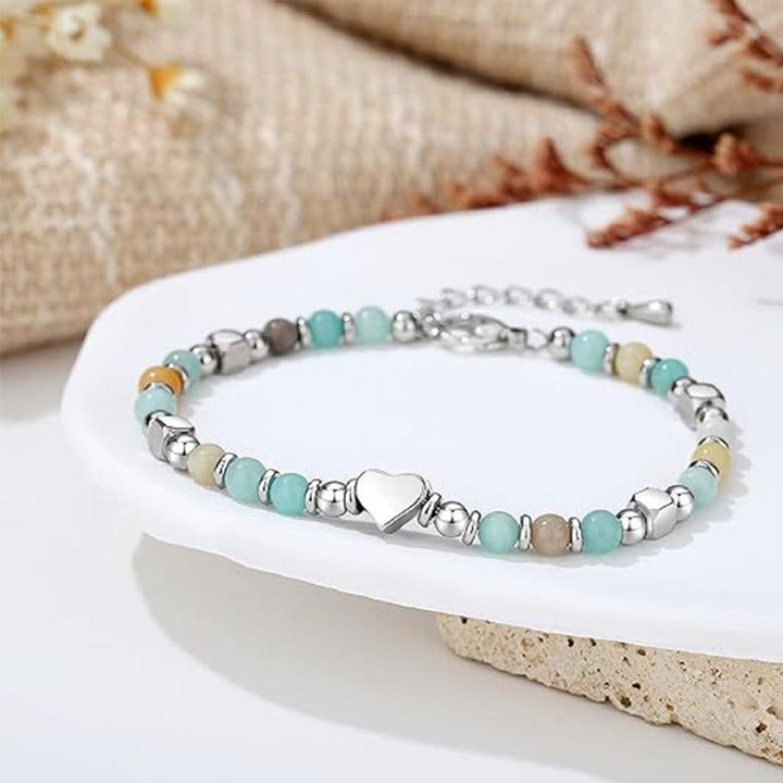 Buddha Stones Natural Stone Amazonite Amethyst Lazurite Rose Quartz Heart Positive Balance Bracelet