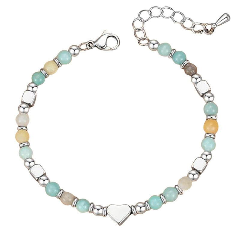 Buddha Stones Natural Stone Amazonite Amethyst Lazurite Rose Quartz Heart Positive Balance Bracelet