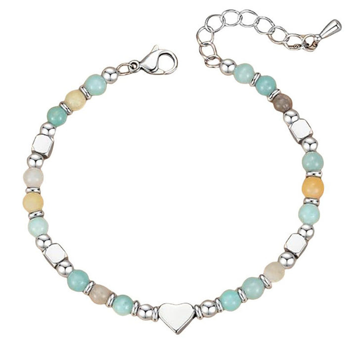 Buddha Stones Natural Stone Amazonite Amethyst Lazurite Rose Quartz Heart Positive Balance Bracelet