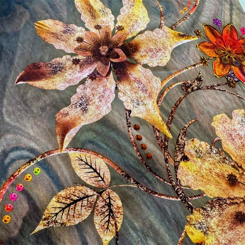 Buddha Stones Casual Loose Printed Flowers Leaves Women's Crew Neck Design Half Sleeve Polyester T-shirt