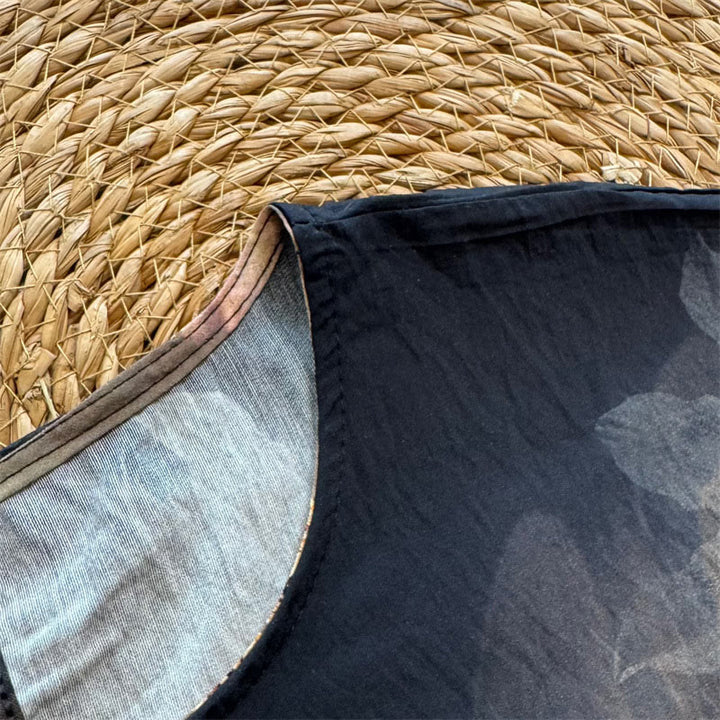 Buddha Stones Casual Loose Printed Flowers Leaves Women's Crew Neck Design Half Sleeve Polyester T-shirt