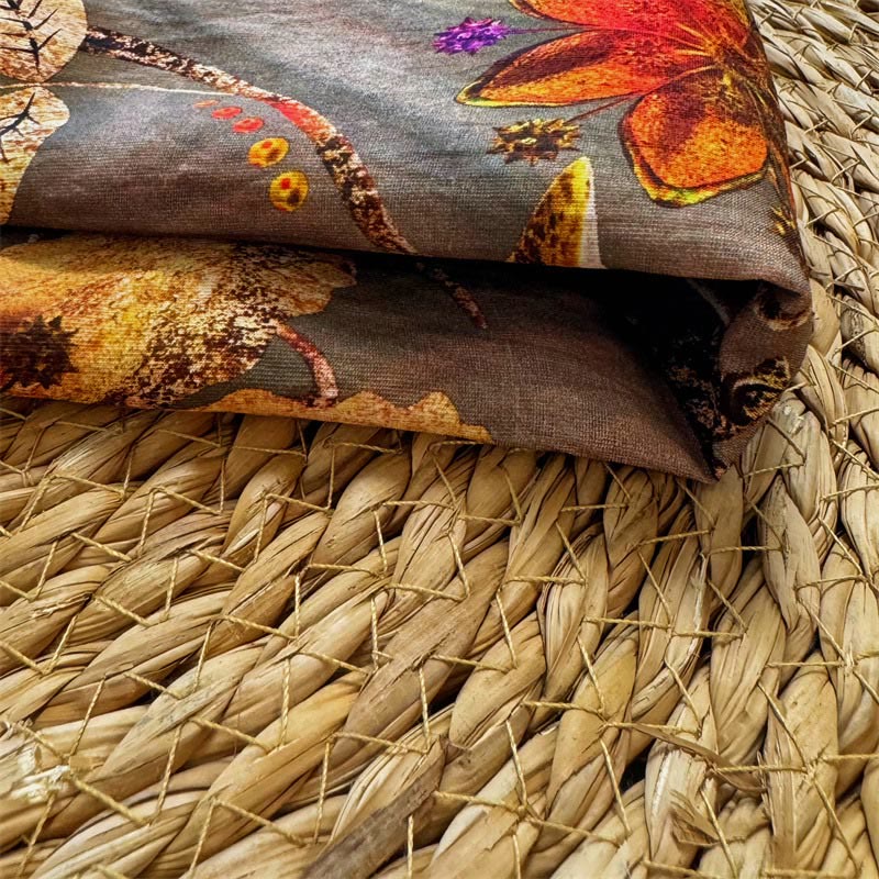 Buddha Stones Casual Loose Printed Flowers Leaves Women's Crew Neck Design Half Sleeve Polyester T-shirt