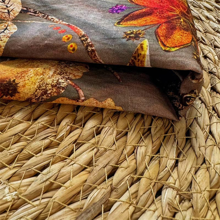 Buddha Stones Casual Loose Printed Flowers Leaves Women's Crew Neck Design Half Sleeve Polyester T-shirt