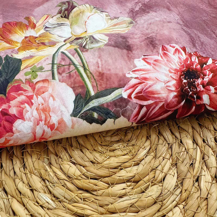 Buddha Stones Casual Printed Various Petals Dahlia Peony Women's Crew Neck Design Half Sleeve Polyester T-shirt