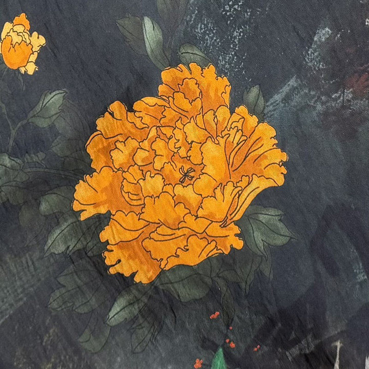 Buddha Stones Casual Printed Auspicious Clouds Various Petals Women's Crew Neck Design Half Sleeve Polyester T-shirt