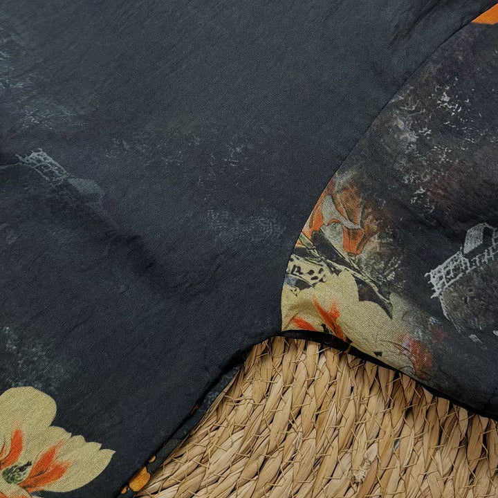 Buddha Stones Casual Printed Auspicious Clouds Various Petals Women's Crew Neck Design Half Sleeve Polyester T-shirt