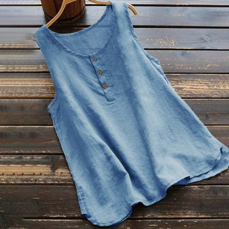 Buddha Stones Summer Pure Color Crew Collar Button Women's Vest Waistcoat - RoyalBlue - US16,UK/AU20,EU48 (5XL) - image 3