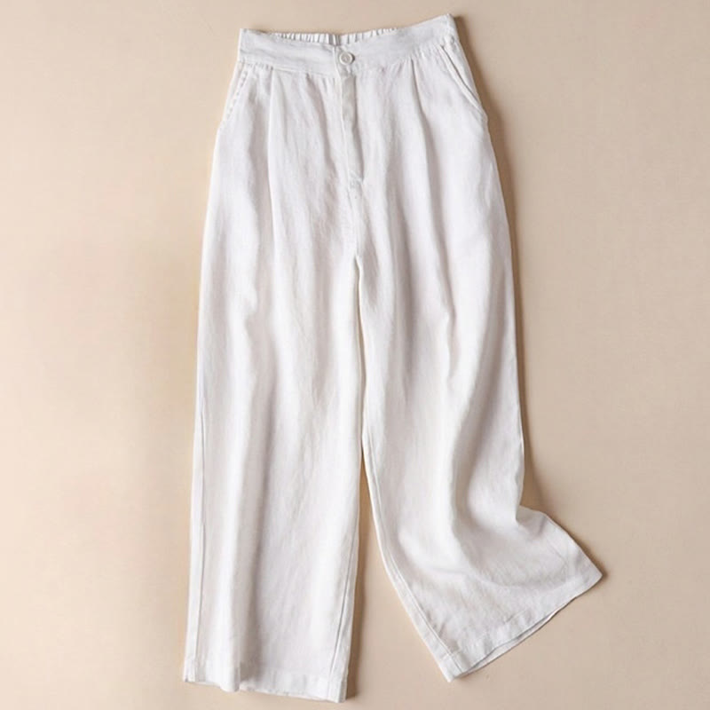 Buddha Stones Commute Solid Color Drawstring 7-8 Length Cotton Linen Women's Wide Leg Pants With Pockets - White - US12,UK/AU16,EU44 (3XL) - image 8