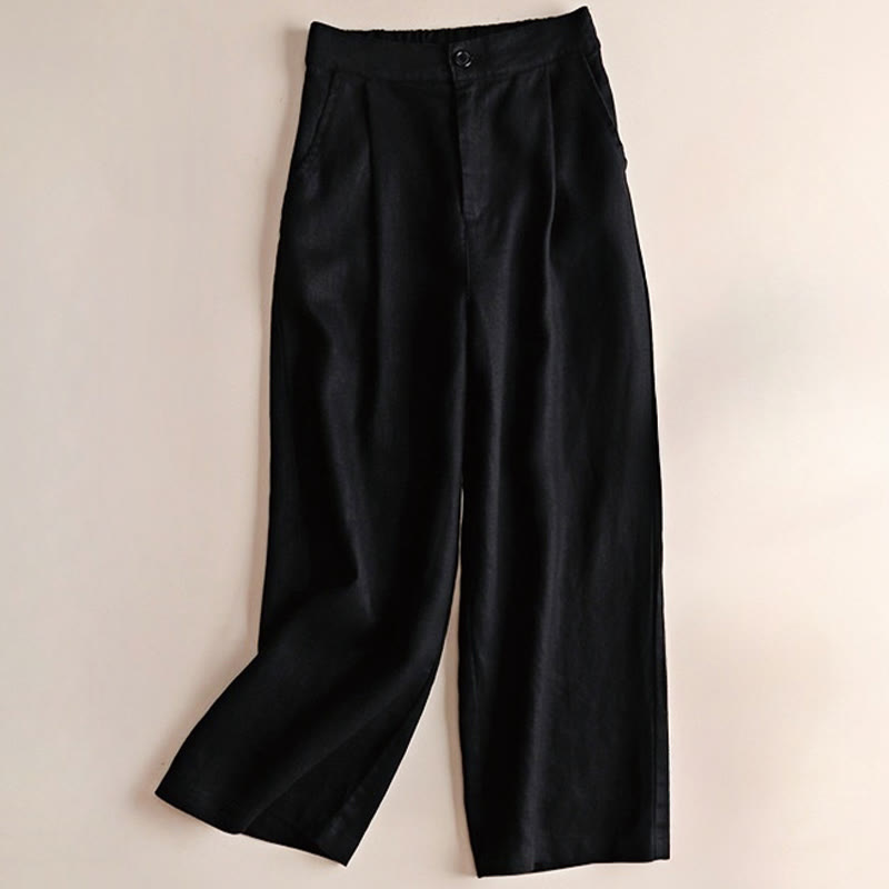 Buddha Stones Commute Solid Color Drawstring 7-8 Length Cotton Linen Women's Wide Leg Pants With Pockets - Black - US12,UK/AU16,EU44 (3XL) - image 11