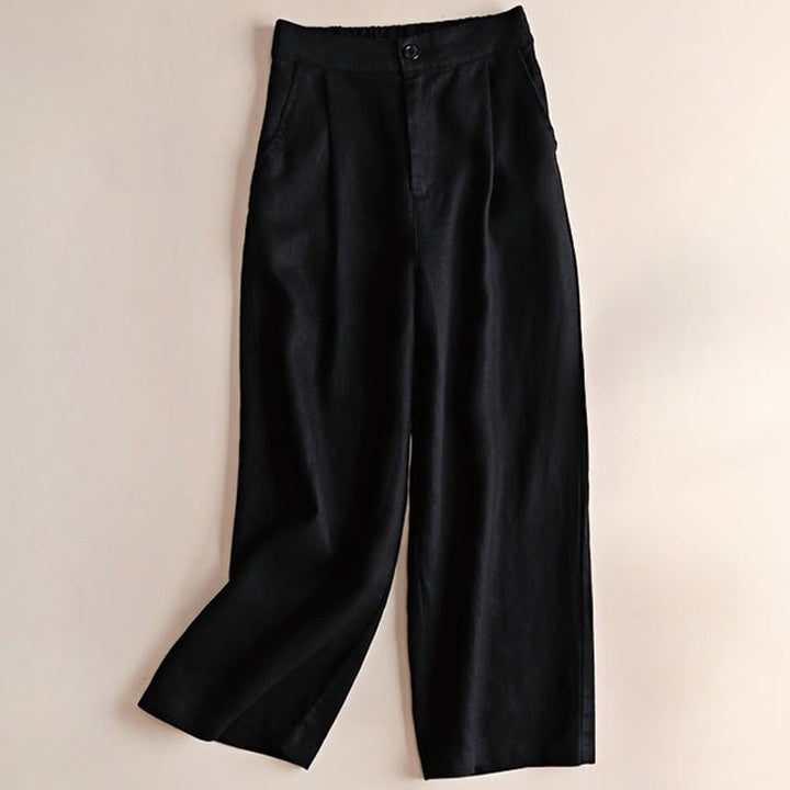 Buddha Stones Commute Solid Color Drawstring 7-8 Length Cotton Linen Women's Wide Leg Pants With Pockets - Black - US12,UK/AU16,EU44 (3XL) - image 11