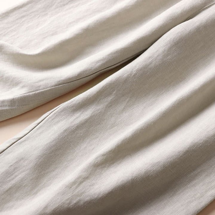 Buddha Stones Commute Solid Color Drawstring 7-8 Length Cotton Linen Women's Wide Leg Pants With Pockets - image 5