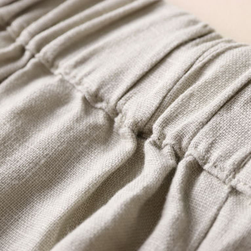 Buddha Stones Commute Solid Color Drawstring 7-8 Length Cotton Linen Women's Wide Leg Pants With Pockets - image 3