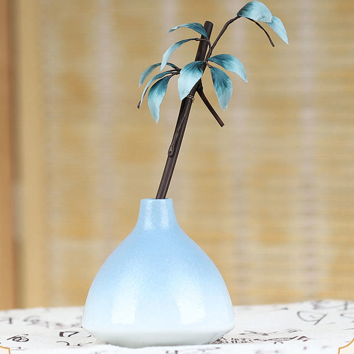 Buddha Stones Handmade Velvet Flower Bamboo Leaf Soft Hairpin