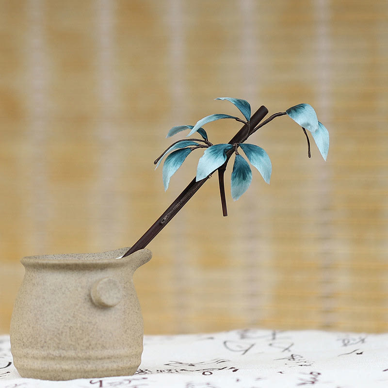 Buddha Stones Handmade Velvet Flower Bamboo Leaf Soft Hairpin