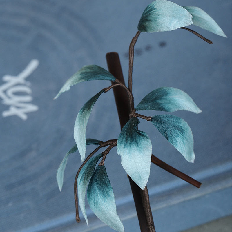 Buddha Stones Handmade Velvet Flower Bamboo Leaf Soft Hairpin