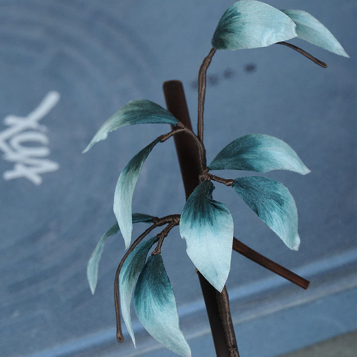 Buddha Stones Handmade Velvet Flower Bamboo Leaf Soft Hairpin