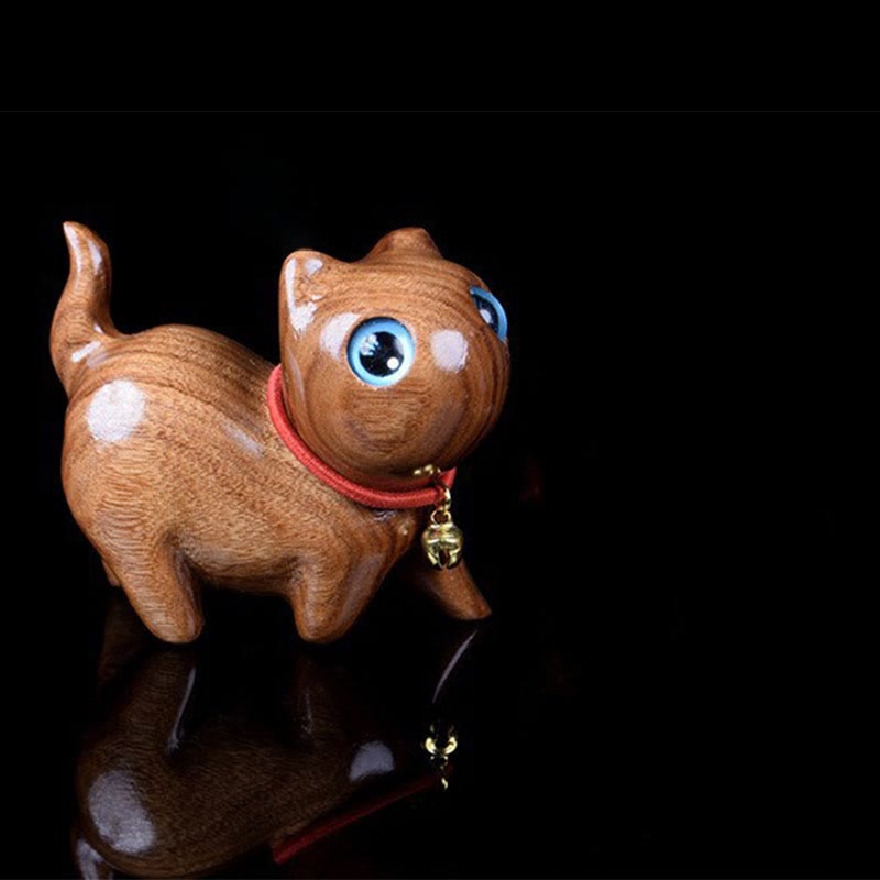 Buddha Stones Rosewood Carving Cat Warmth Home Decoration - Blue About 52*28*36mm - image 4