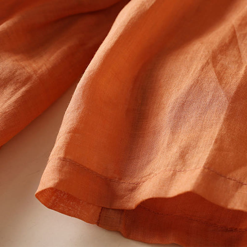 Buddha Stones Embroidery Geometry Nine-Quarter Sleeve Cotton Women's Midi Dress With Pockets