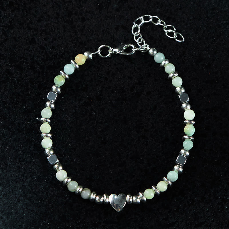 Buddha Stones Natural Stone Amazonite Amethyst Lazurite Rose Quartz Heart Positive Balance Bracelet