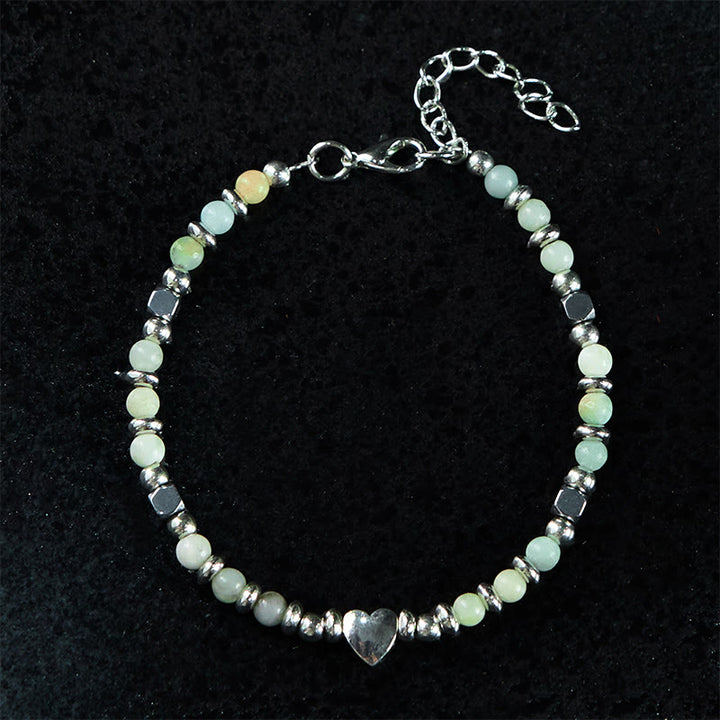 Buddha Stones Natural Stone Amazonite Amethyst Lazurite Rose Quartz Heart Positive Balance Bracelet