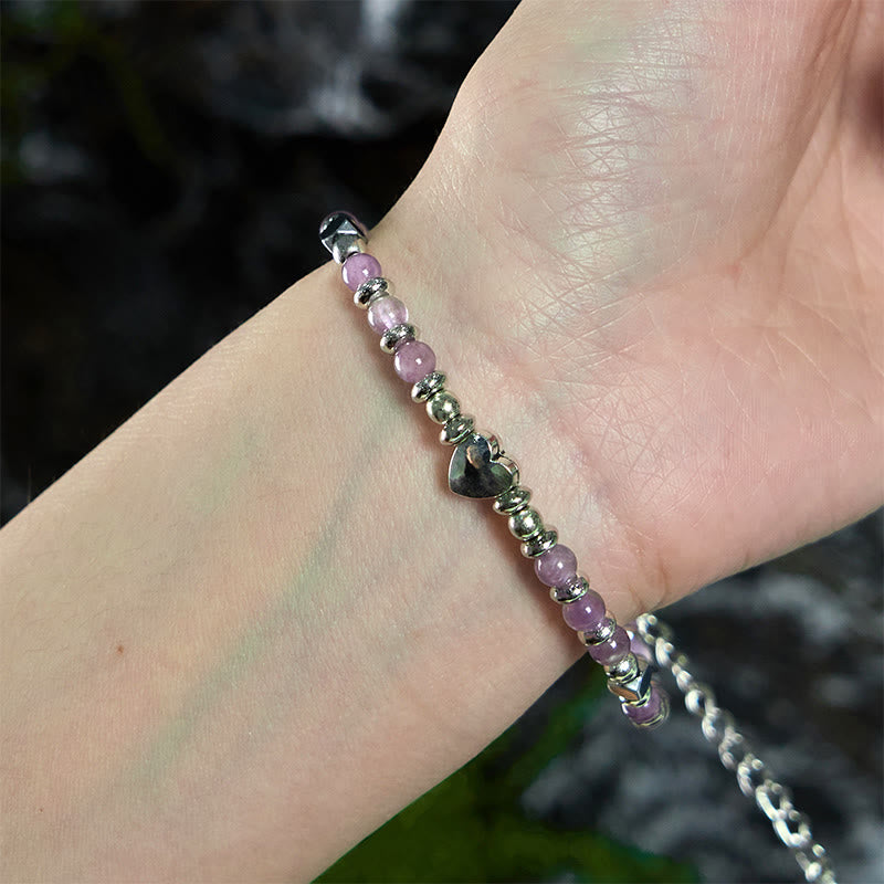 Buddha Stones Natural Stone Amazonite Amethyst Lazurite Rose Quartz Heart Positive Balance Bracelet