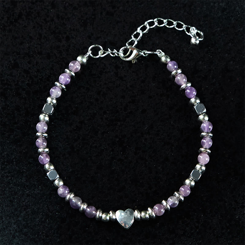 Buddha Stones Natural Stone Amazonite Amethyst Lazurite Rose Quartz Heart Positive Balance Bracelet