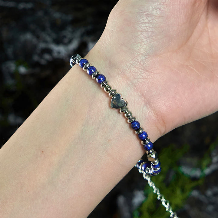 Buddha Stones Natural Stone Amazonite Amethyst Lazurite Rose Quartz Heart Positive Balance Bracelet