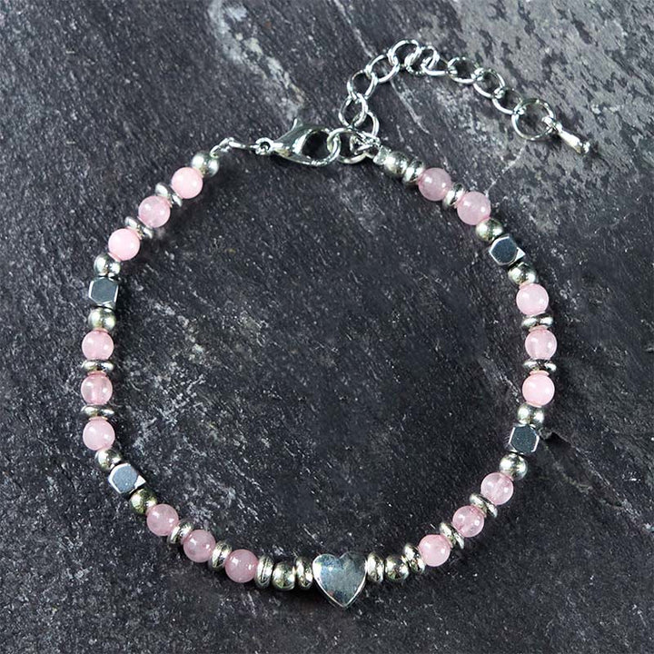 Buddha Stones Natural Stone Amazonite Amethyst Lazurite Rose Quartz Heart Positive Balance Bracelet