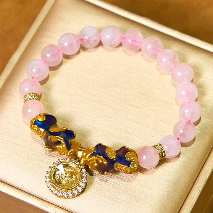 Buddha Stones Pink Crystal Color Change Double PiXiu Cyclone Charm Warmth Bracelet