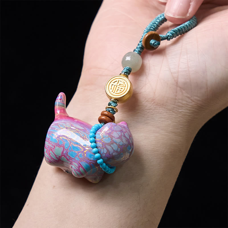 Buddha Stones Hetian Jade Natural Sandalwood Red Sandalwood Green Sandalwood Fu Character Abundance Key Chain