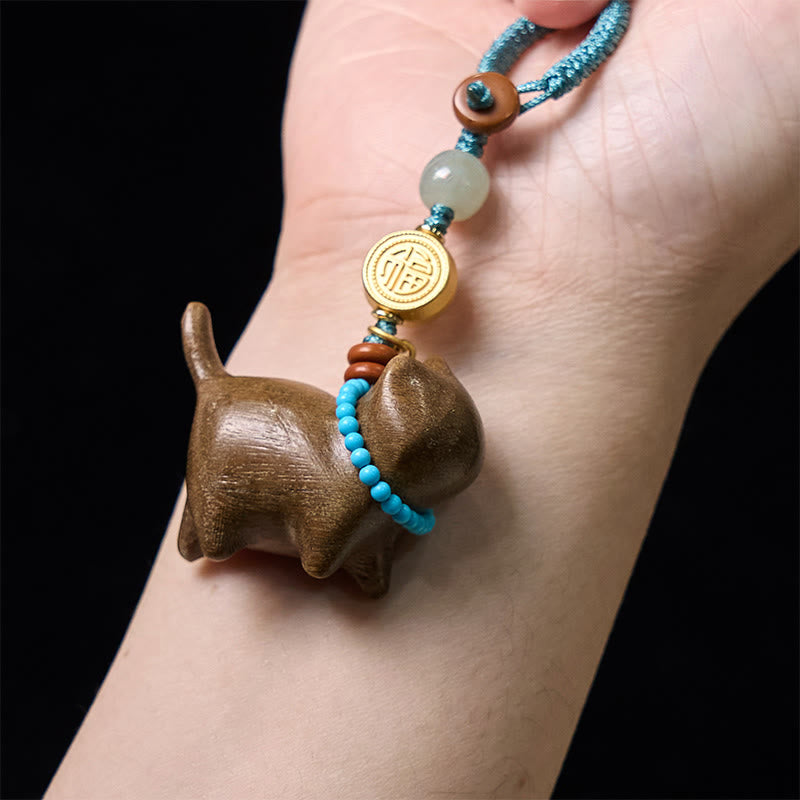 Buddha Stones Hetian Jade Natural Sandalwood Red Sandalwood Green Sandalwood Fu Character Abundance Key Chain