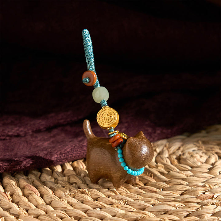 Buddha Stones Hetian Jade Natural Sandalwood Red Sandalwood Green Sandalwood Fu Character Abundance Key Chain