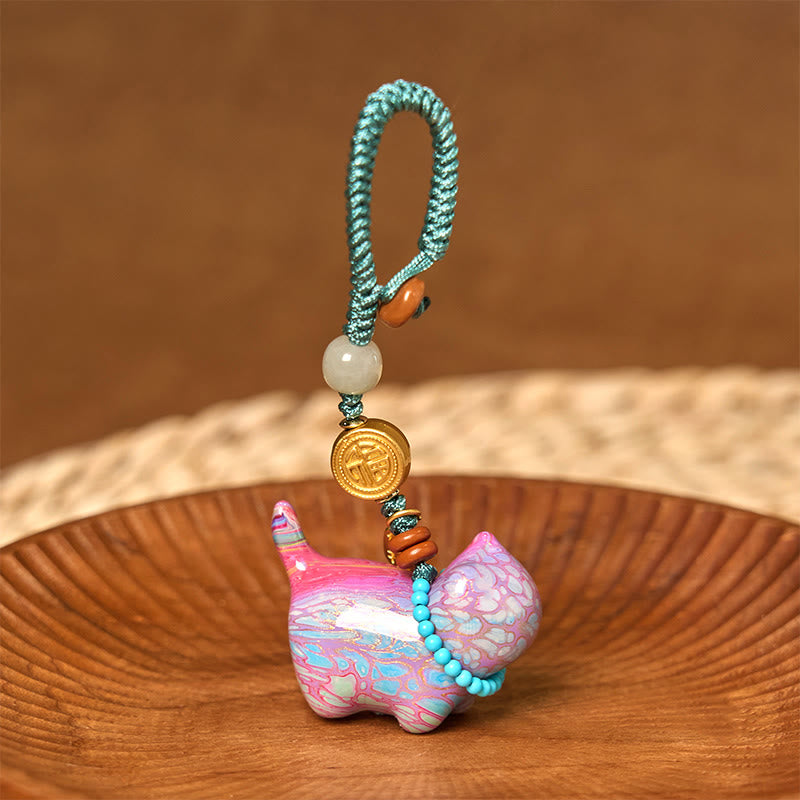 Buddha Stones Hetian Jade Natural Sandalwood Red Sandalwood Green Sandalwood Fu Character Abundance Key Chain