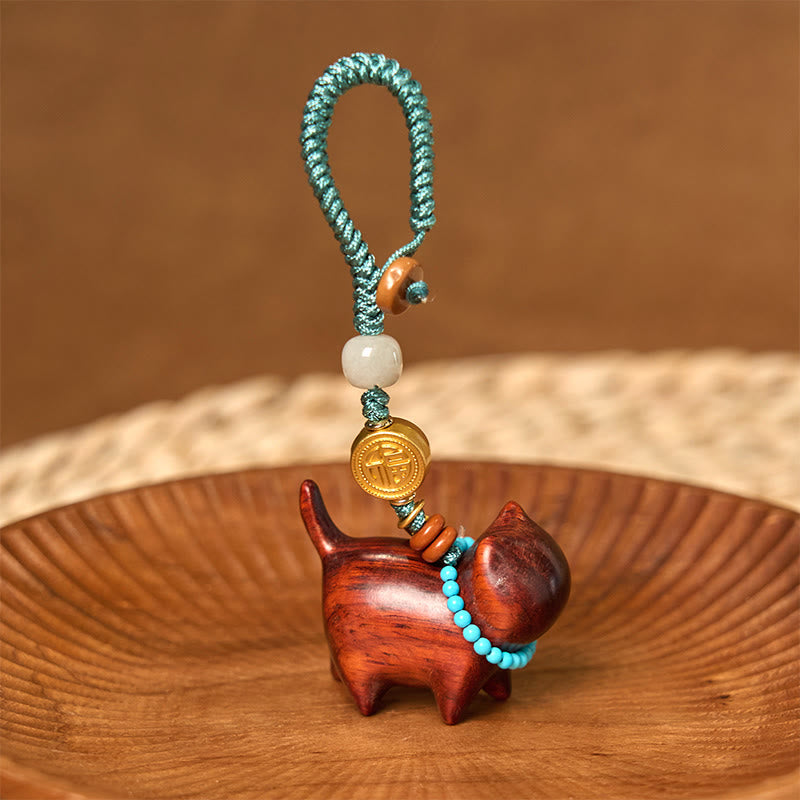 Buddha Stones Hetian Jade Natural Sandalwood Red Sandalwood Green Sandalwood Fu Character Abundance Key Chain