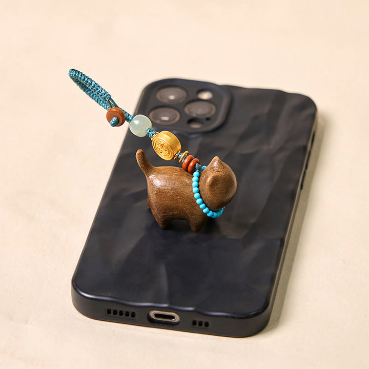 Buddha Stones Hetian Jade Natural Sandalwood Red Sandalwood Green Sandalwood Fu Character Abundance Key Chain