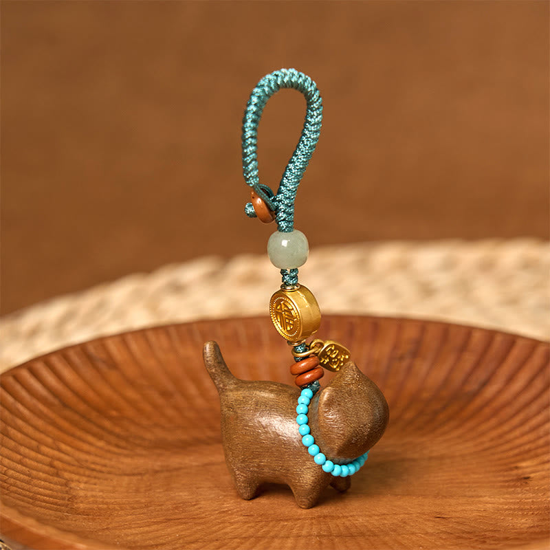 Buddha Stones Hetian Jade Natural Sandalwood Red Sandalwood Green Sandalwood Fu Character Abundance Key Chain