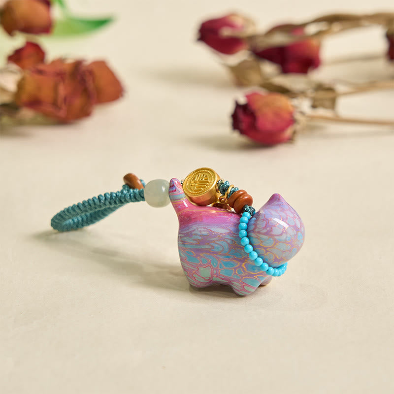 Buddha Stones Hetian Jade Natural Sandalwood Red Sandalwood Green Sandalwood Fu Character Abundance Key Chain