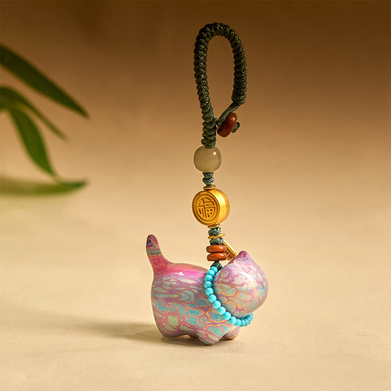 Buddha Stones Hetian Jade Natural Sandalwood Red Sandalwood Green Sandalwood Fu Character Abundance Key Chain