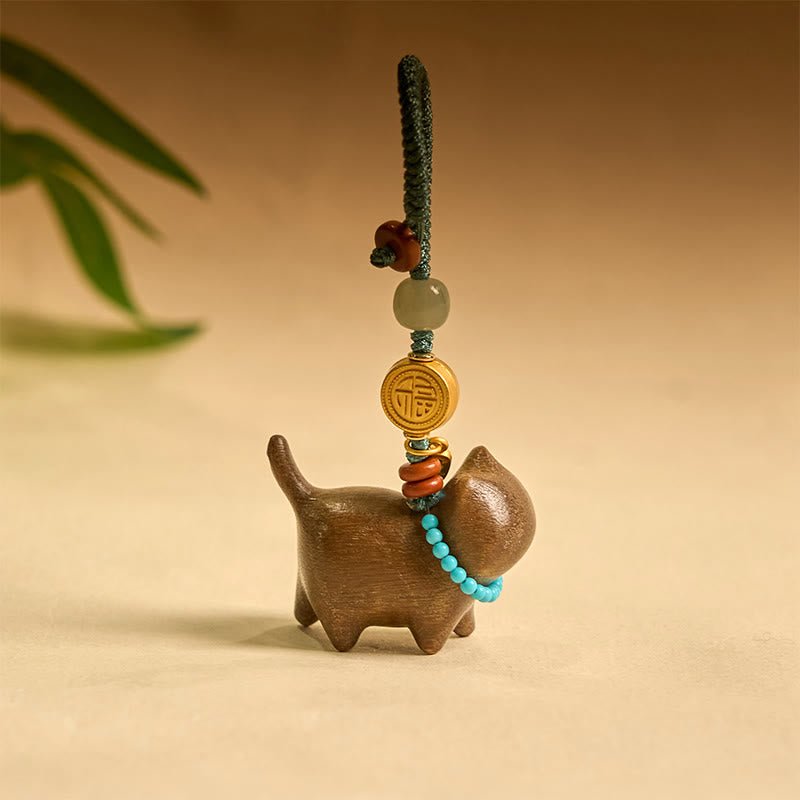 Buddha Stones Hetian Jade Natural Sandalwood Red Sandalwood Green Sandalwood Fu Character Abundance Key Chain