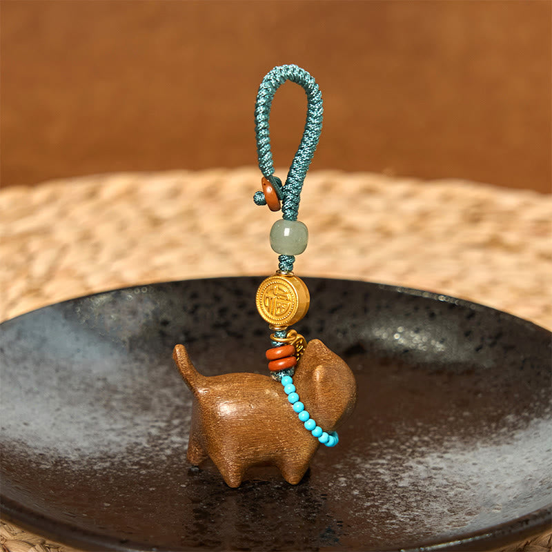 Buddha Stones Hetian Jade Natural Sandalwood Red Sandalwood Green Sandalwood Fu Character Abundance Key Chain