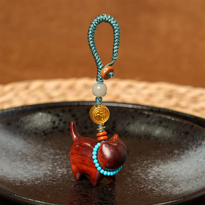 Buddha Stones Hetian Jade Natural Sandalwood Red Sandalwood Green Sandalwood Fu Character Abundance Key Chain