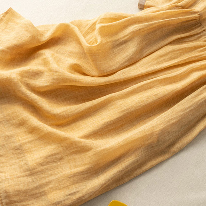 Buddha Stones Spring Ethnic Embroidery Half Sleeve Cotton Linen Women's Midi Dress - image 6