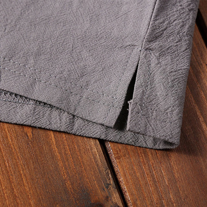 Buddha Stones 2Pcs Plain Notched Collar Short Sleeve T-Shirt Shorts With Pockets Cotton Linen Men's Meditation Cloth Set - image 13