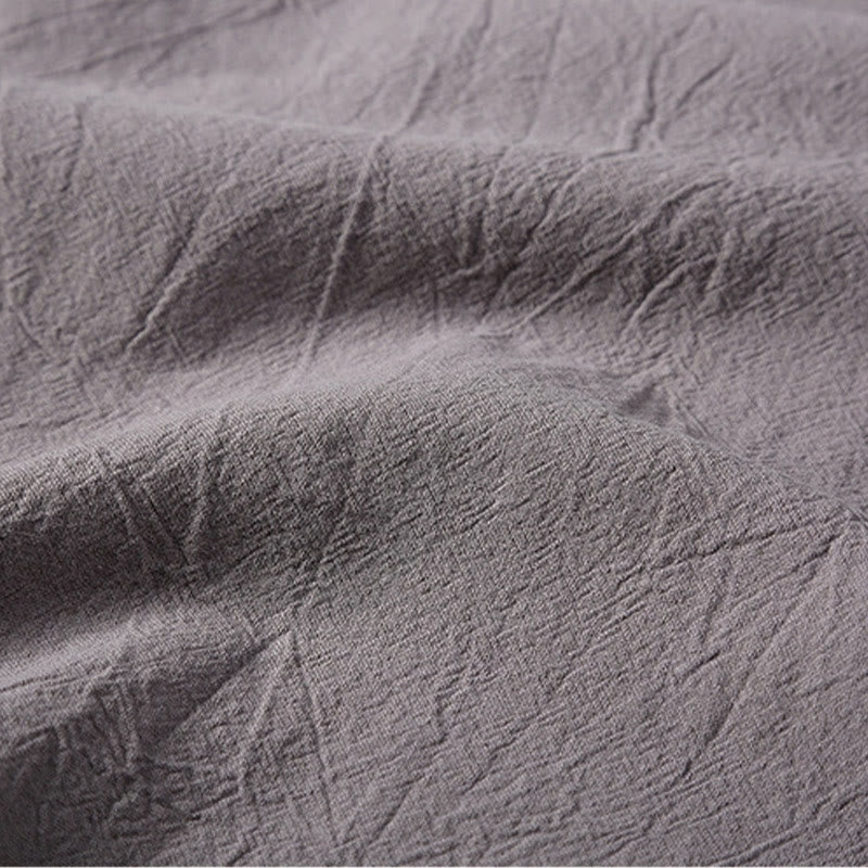 Buddha Stones 2Pcs Plain Notched Collar Short Sleeve T-Shirt Shorts With Pockets Cotton Linen Men's Meditation Cloth Set - image 19