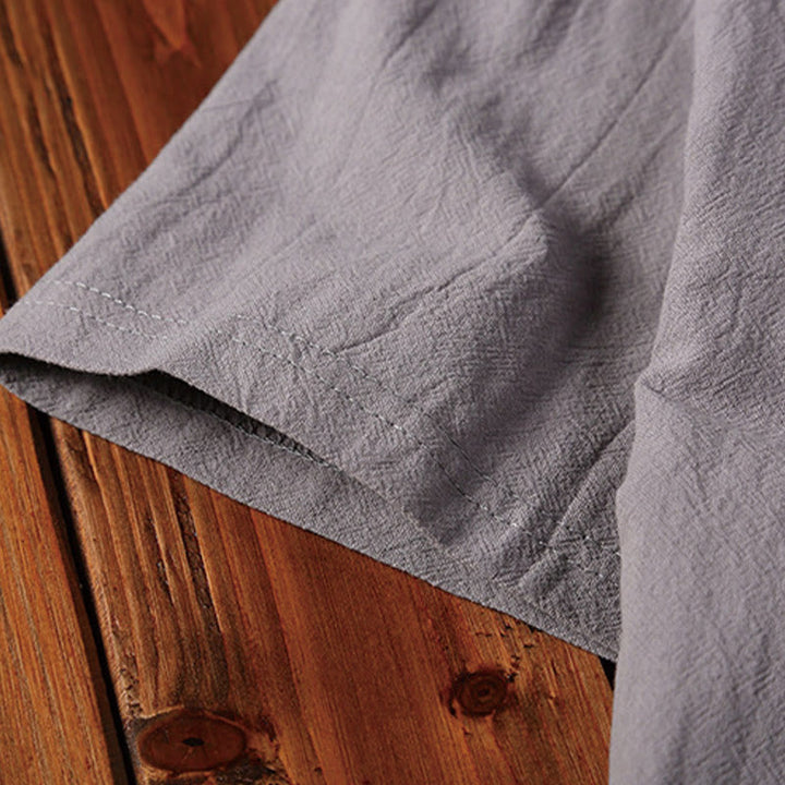 Buddha Stones 2Pcs Plain Notched Collar Short Sleeve T-Shirt Shorts With Pockets Cotton Linen Men's Meditation Cloth Set - image 12